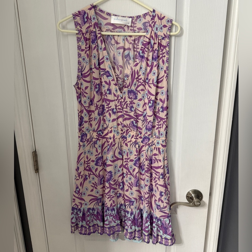 Floral V-Neck Midi Dress in Purple and Cream
